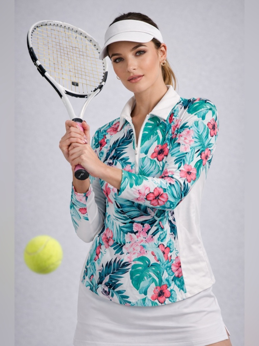 Tommy Bahama Golf Tennis Stretch Long Sleeve Shirt 1/4 Zip Tropical palm Sz XS